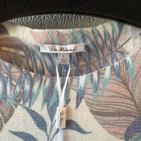 Milano Tropical Leaf Print Sweater- Blue, Green, Cream - Picture 2 of 4